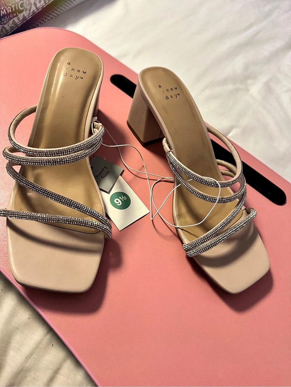 Rhinestone Strap Block Heel Shoes